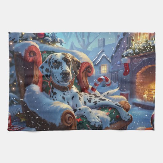 Dalmatische Hond Kerst Festiviteit Theedoek (Horizontaal)