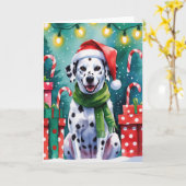 Dalmatische Hond Kerst Wenskaart Kaart (Gele Bloem)