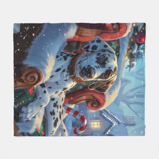 Dalmatische Hond Kerstfeest Fleece Deken (Voorkant (Horizontaal))
