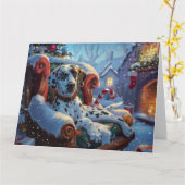 Dalmatische Hond Kerstfeest Kaart (Gele Bloem)