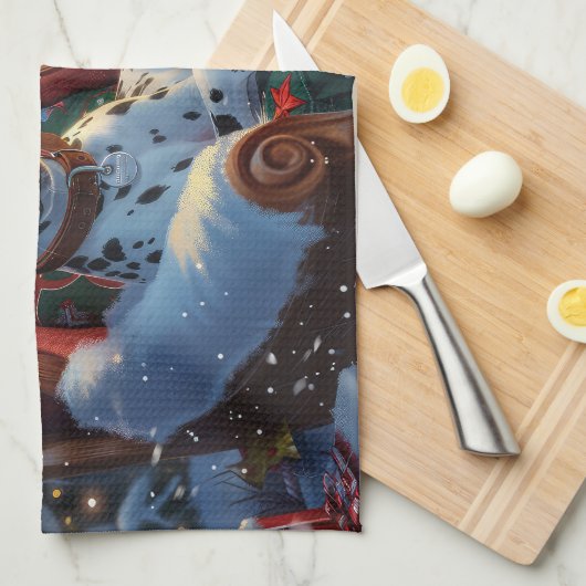 Dalmatische Hond Kerstfeest Theedoek (Quarter Fold)