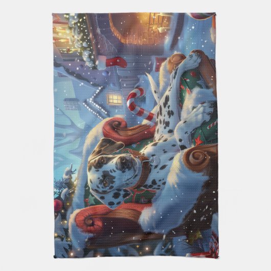 Dalmatische Hond Kerstfeest Theedoek (Verticaal)