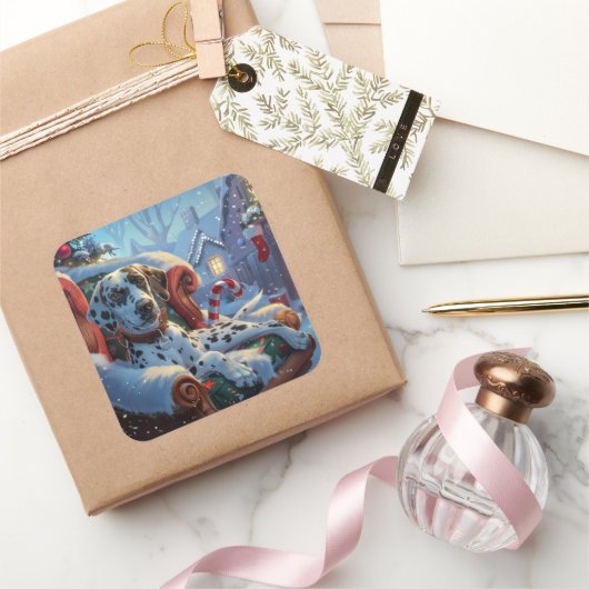 Dalmatische Hond Kerstfeest Vierkante Sticker (Geschenken)