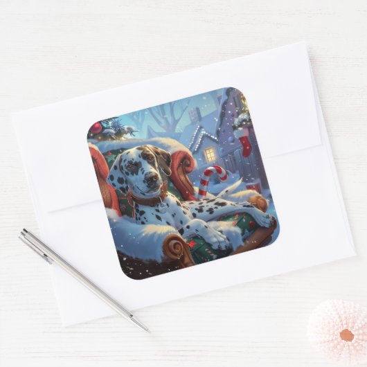 Dalmatische Hond Kerstfeest Vierkante Sticker (Envelop)