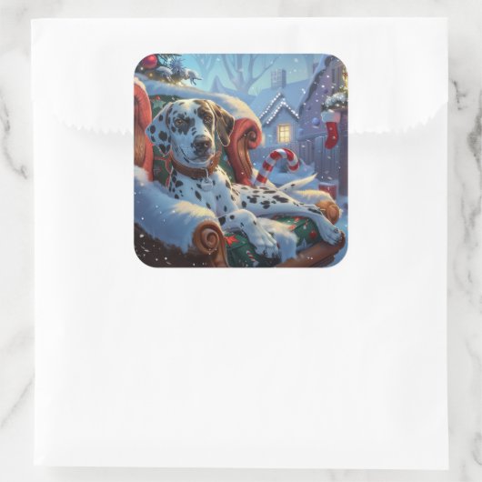 Dalmatische Hond Kerstfeest Vierkante Sticker (Tas)
