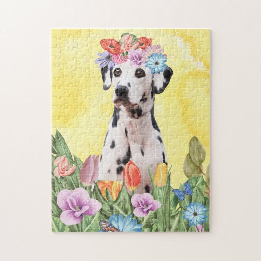 Dalmatische Hond met Bloemen Lente Legpuzzel (Verticaal)