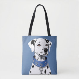 Dalmatische hond met een blauwe halsband tote bag