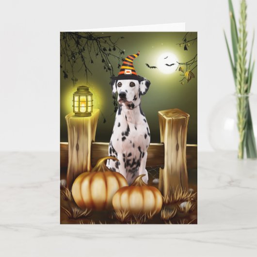 Dalmatische Hond Met Heks Pet Halloween Cadeau Ide Kaart (Voorkant)