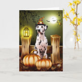 Dalmatische Hond Met Heks Pet Halloween Cadeau Ide Kaart (Gele Bloem)