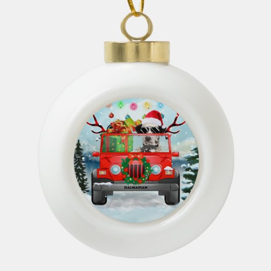 Dalmatische hond met kerstcadeaus keramische bal ornament (Voorkant)
