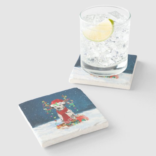 Dalmatische hond met kerstcadeaus stenen onderzetter (Zijkant)