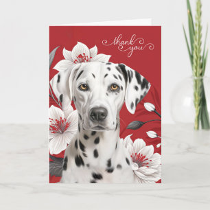Dalmatische hond met witte lelies op rood bedankkaart