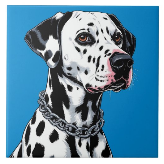 Dalmatische hond portret tegen blauwe achtergrond tegeltje (Voorkant)