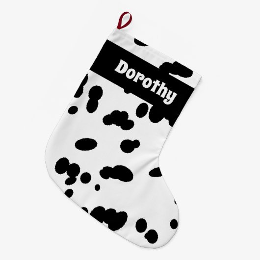 Dalmatische Hond Print Zwart-wit bontpatroon Grote Kerstsok (Voorkant (Hangend))