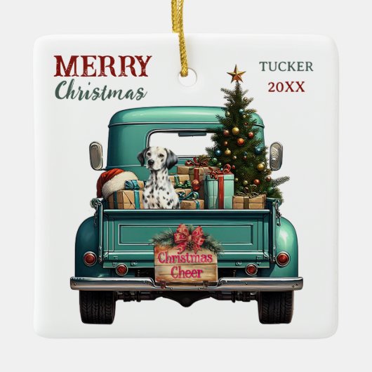 Dalmatische hond Retro Truck Kerstmis Keramisch Ornament (Voorkant)