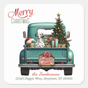 Dalmatische hond Retro Truck Kerstmis Vierkante Sticker