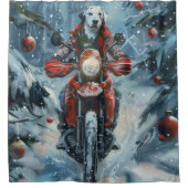 Dalmatische Hond Rijden Motorfiets Kerstmis Douchegordijn (Voorkant)