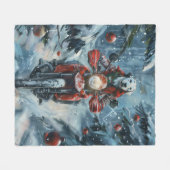 Dalmatische Hond Rijden Motorfiets Kerstmis Fleece Deken (Voorkant (Horizontaal))