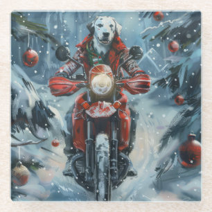 Dalmatische Hond Rijden Motorfiets Kerstmis Glazen Onderzetter