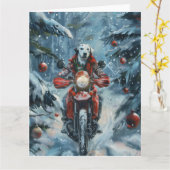 Dalmatische Hond Rijden Motorfiets Kerstmis Kaart (Gele Bloem)
