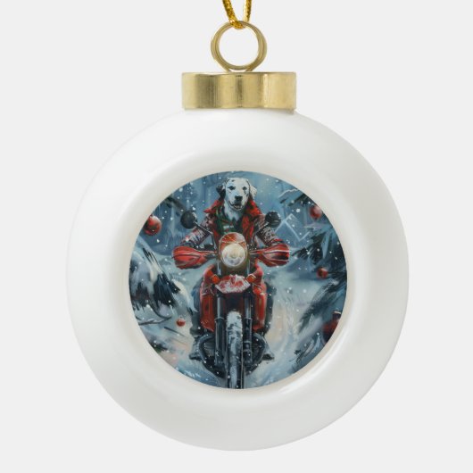 Dalmatische Hond Rijden Motorfiets Kerstmis Keramische Bal Ornament (Voorkant)
