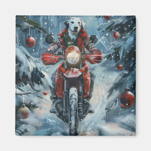 Dalmatische Hond Rijden Motorfiets Kerstmis Magneet (Voorkant)