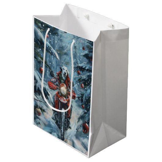 Dalmatische Hond Rijden Motorfiets Kerstmis Medium Cadeauzakje (Voorkant Gekanteld)