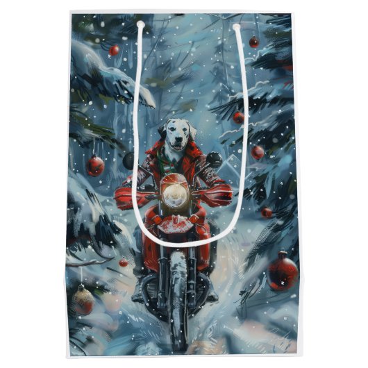 Dalmatische Hond Rijden Motorfiets Kerstmis Medium Cadeauzakje (Achterkant)