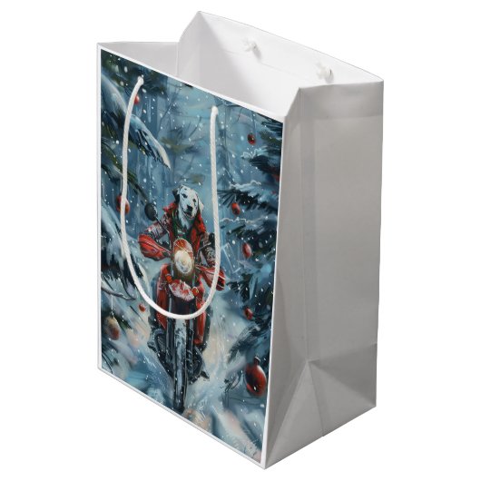 Dalmatische Hond Rijden Motorfiets Kerstmis Medium Cadeauzakje (Achterkant Gekanteld)