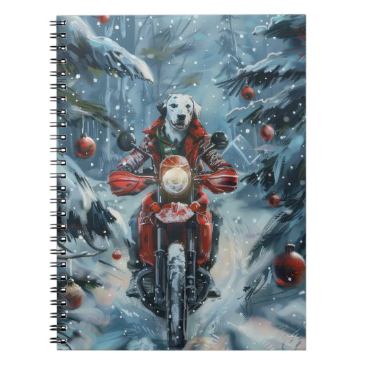 Dalmatische Hond Rijden Motorfiets Kerstmis Notitieboek (Voorkant)
