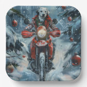 Dalmatische Hond Rijden Motorfiets Kerstmis Papieren Bordje (Voorkant)