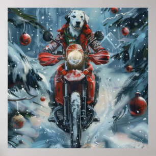 Dalmatische Hond Rijden Motorfiets Kerstmis Poster