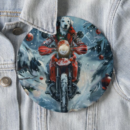 Dalmatische Hond Rijden Motorfiets Kerstmis Ronde Button 6,0 Cm (In situ)