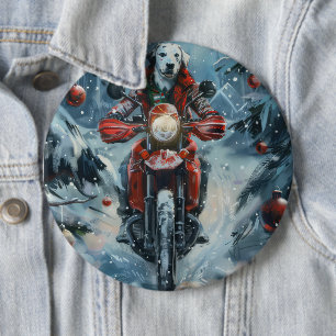 Dalmatische Hond Rijden Motorfiets Kerstmis Ronde Button 6,0 Cm