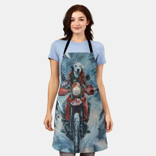 Dalmatische Hond Rijden Motorfiets Kerstmis Schort (Gedragen)