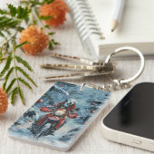 Dalmatische Hond Rijden Motorfiets Kerstmis Sleutelhanger (Voorkant Rechts)