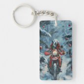 Dalmatische Hond Rijden Motorfiets Kerstmis Sleutelhanger (Voorkant)