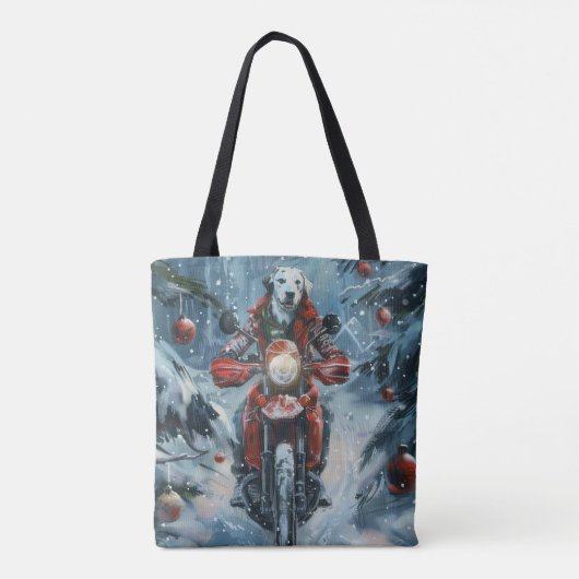Dalmatische Hond Rijden Motorfiets Kerstmis Tote Bag (Achterkant)