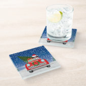 Dalmatische hond rijdt met sneeuwkerst glazen onderzetter (Schuin)