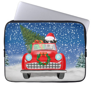 Dalmatische hond rijdt met sneeuwkerst laptop sleeve