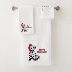 Dalmatische Hond Rood Kous Pet Vrolijk Kerstfeest Bad Handdoek