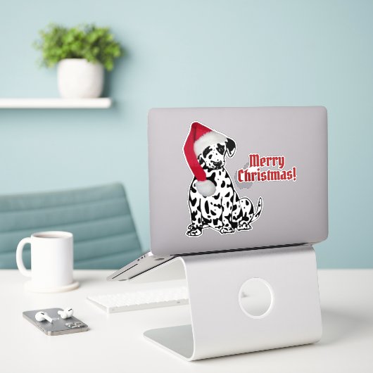 Dalmatische Hond Rood Kous Pet Vrolijk Kerstfeest Sticker (Laptop op bureau)