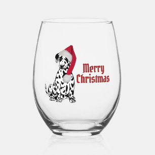Dalmatische Hond Rood Kous Pet Vrolijk Kerstfeest Wijnglas Zonder Voet