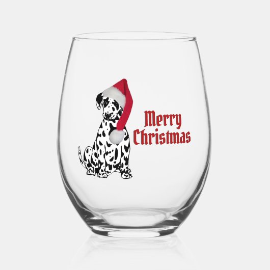 Dalmatische Hond Rood Kous Pet Vrolijk Kerstfeest Wijnglas Zonder Voet (Voorkant)