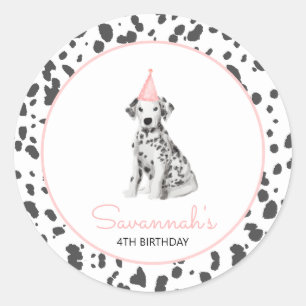 Dalmatische Hond Roze Gast Verjaardagsfeestje guns Ronde Sticker