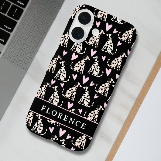 Dalmatische Hond Roze Harten Patroon Naam Case-Mate iPhone Case