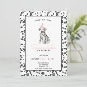 Dalmatische Hond Roze Kom Zit Blijf Kaart (Staand voorkant)