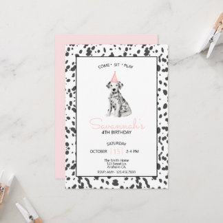 Dalmatische Hond Roze Kom Zit Blijf Kaart
