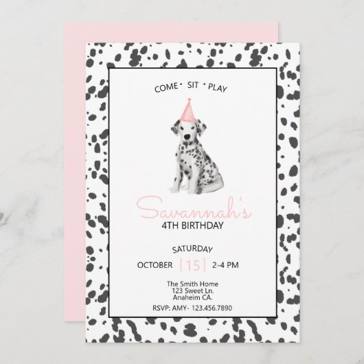 Dalmatische Hond Roze Kom Zit Verblijf Kaart (Voorkant / Achterkant)