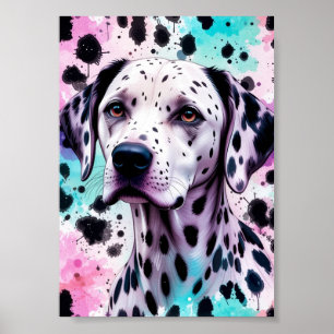 Dalmatische Hond Roze Paars Turquoise Waterverf Poster